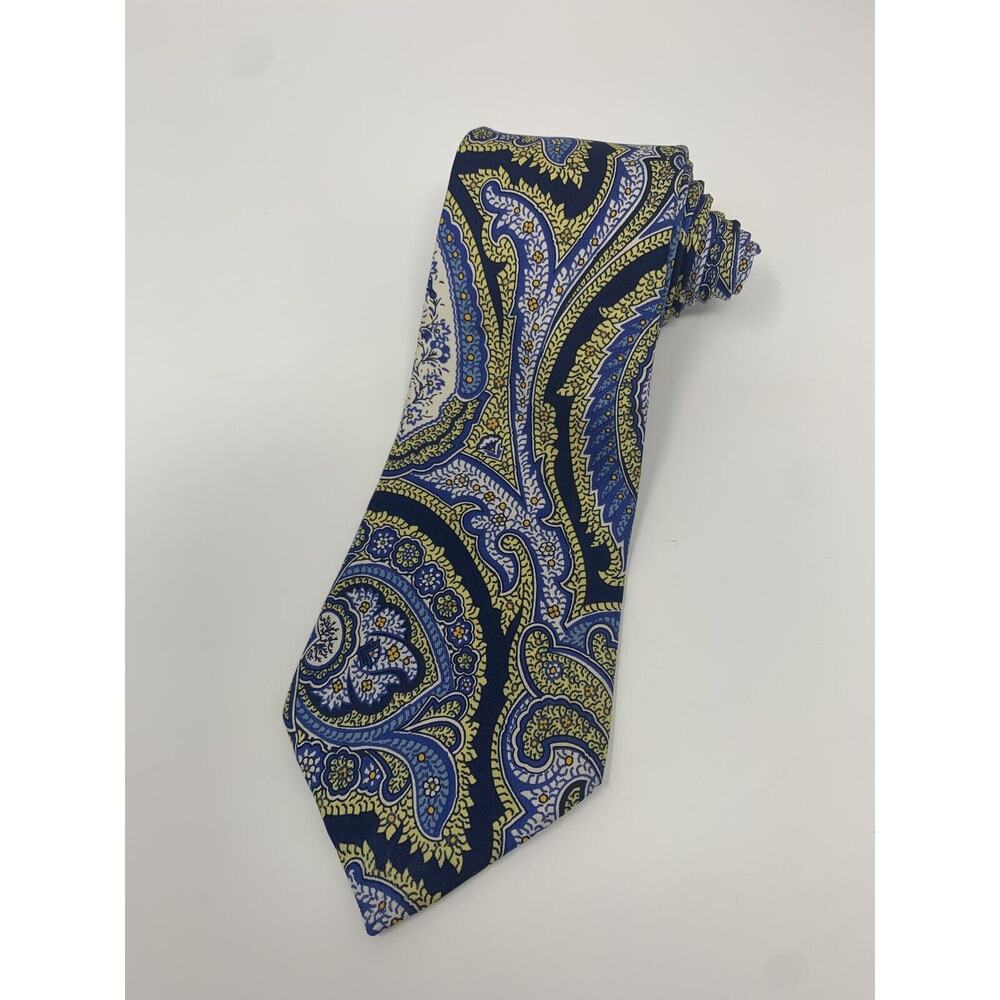 Bullock & Jones Made In England Blue & Yellow‎ Paisley 100% Silk Designer Tie